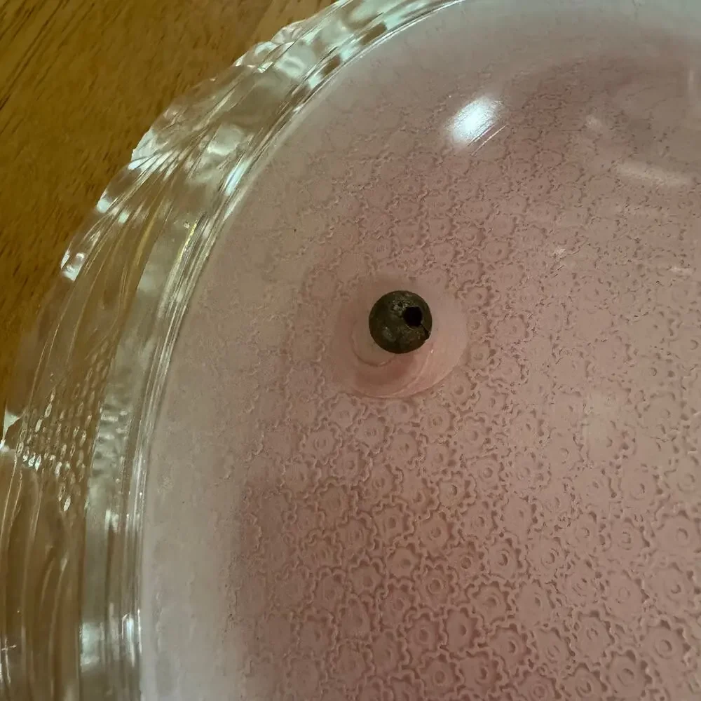 INCOMPLETE Vintage Pink Glass Hanging Ceiling Lamp Shade 3 Hole Scalloped Rim